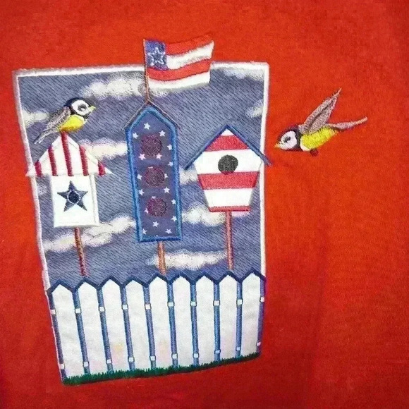 Women's Patriotic Hummingbird Houses Top Stitch by Morning Sun Collared Shirt - Picture 3 of 7